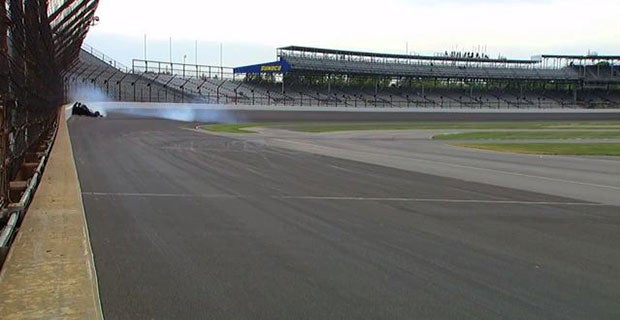 Newgarden collides with the rear of the car smashing into the concrete barrier