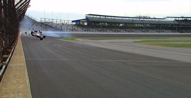 Newgarden's car takes off after wind gets underneath the rear wing