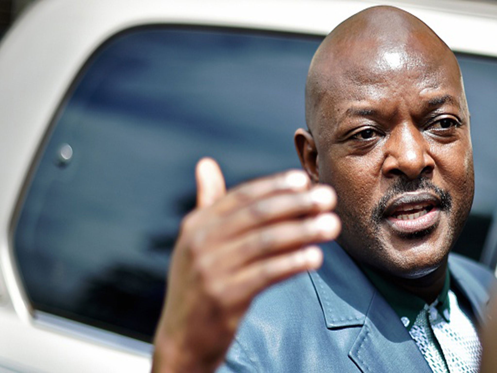 Burundi's President Pierre Nkurunziza gestures at the President's office in Bujumbura