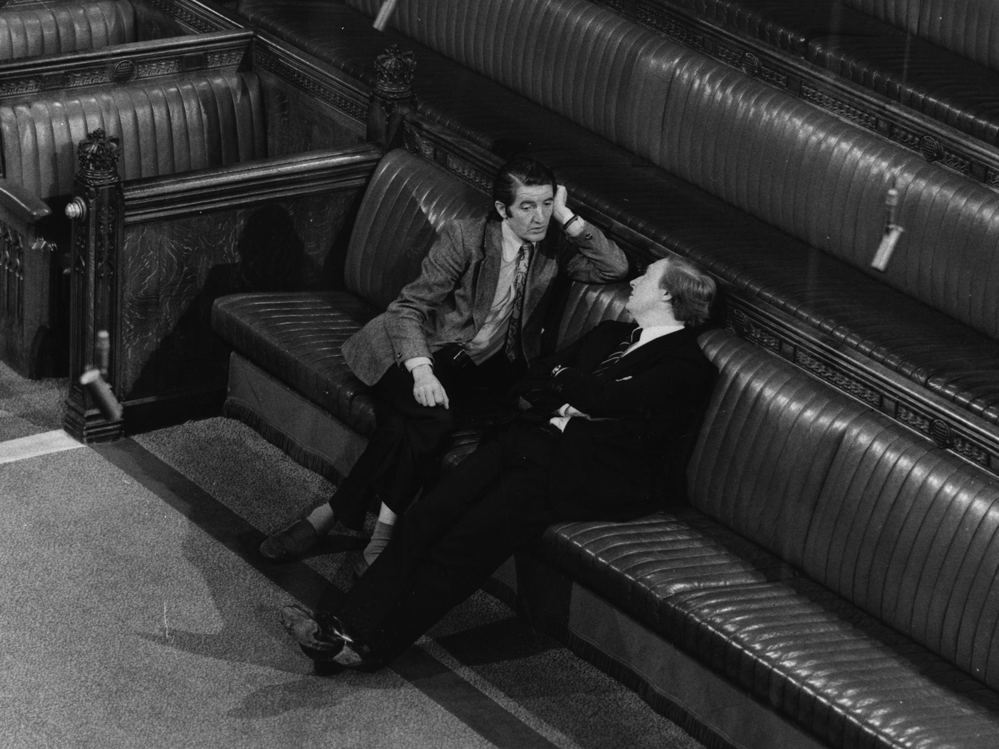 Dennis Skinner, left, with Neil Kinnock in the Commons in 1977