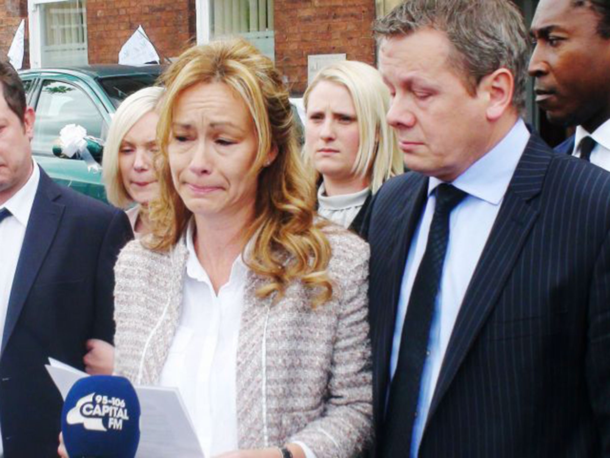 Sharon Wood, with Neil Shepherd, on left, gives a statement following the inquest in Wakefield last week into the deaths of their children Robert and Christianne Shepherd