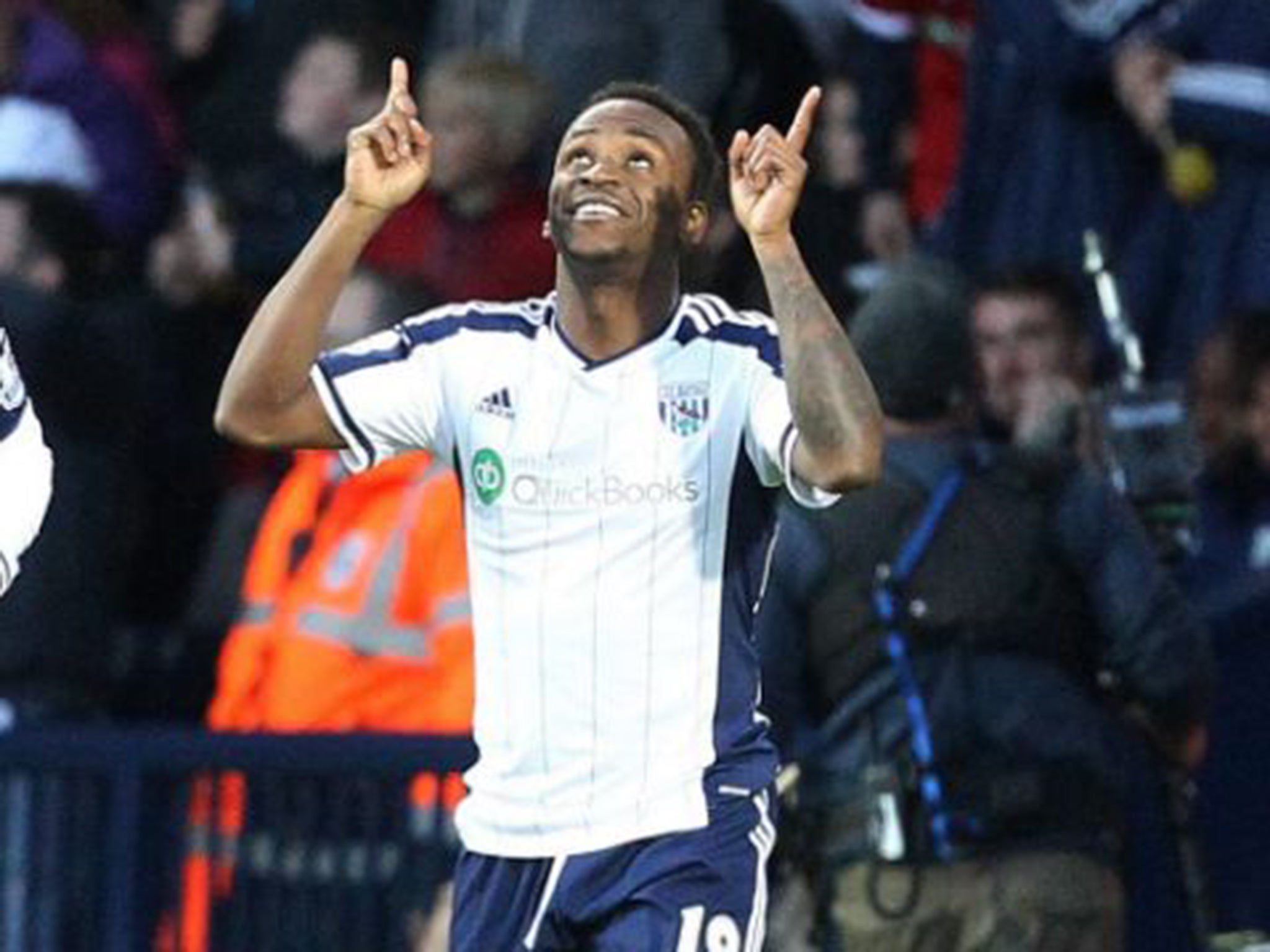 Saido Berahino celebrates after giving West Bromwich Albion the lead