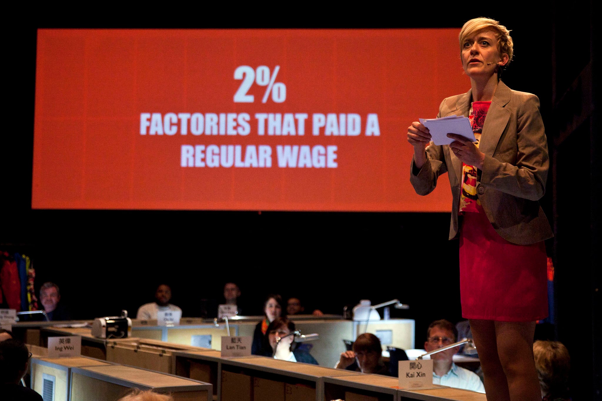 Lucy Ellinson in World Factory at the Young Vic