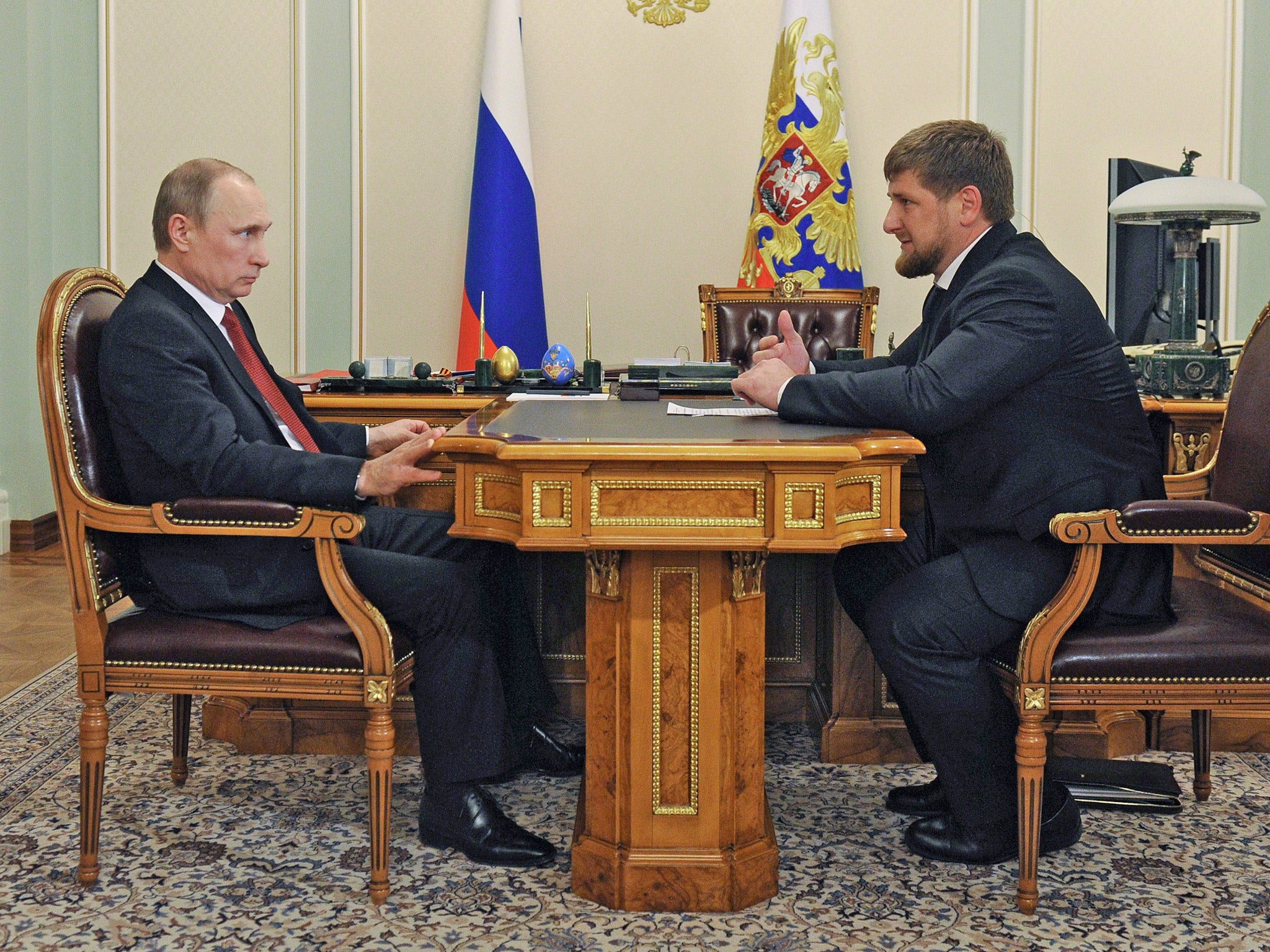 Ramzan Kadyrov, right, during a meeting with Vladimir Putin last year (Getty)