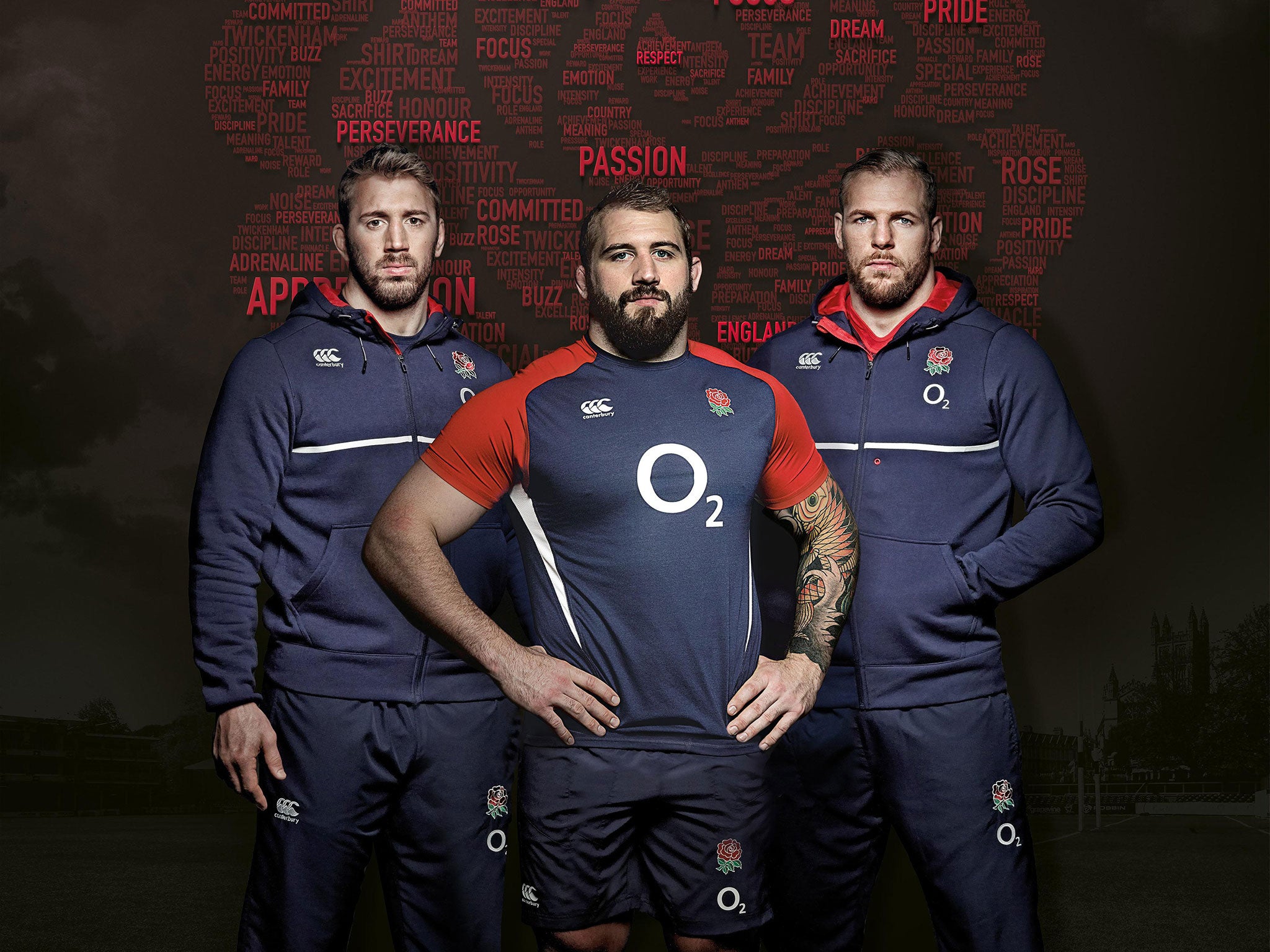 Chris Robshaw, Joe Marler and James Haskell model the England World Cup training kit