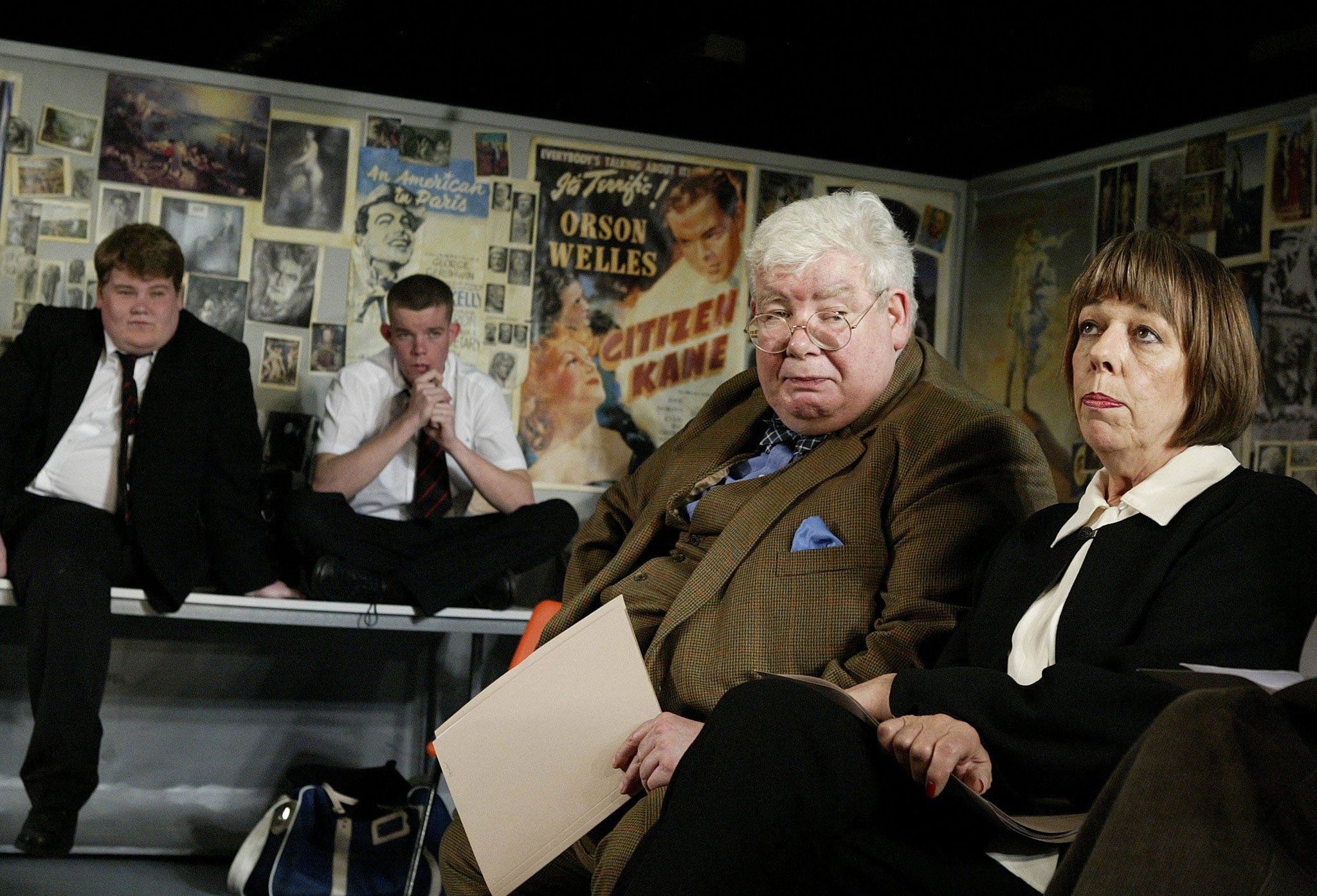 Frances De la Tour with (from left) James Corden, Russell Tovey and Richard Griffiths in 'The History Boys' at the Lyttelton Theatre, London in 2005