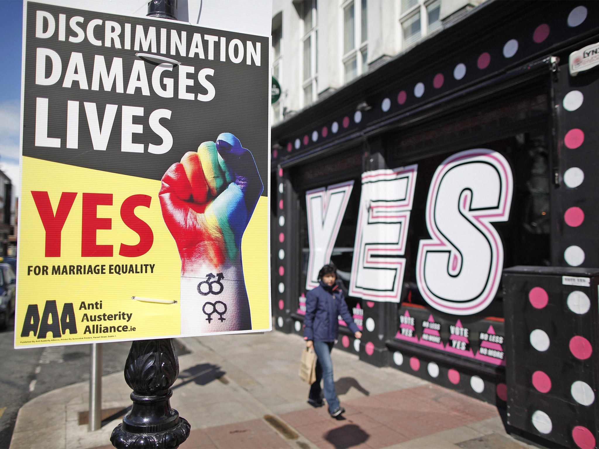 Yes campaign posters are seen in Dublin, Ireland, ahead of the referendum