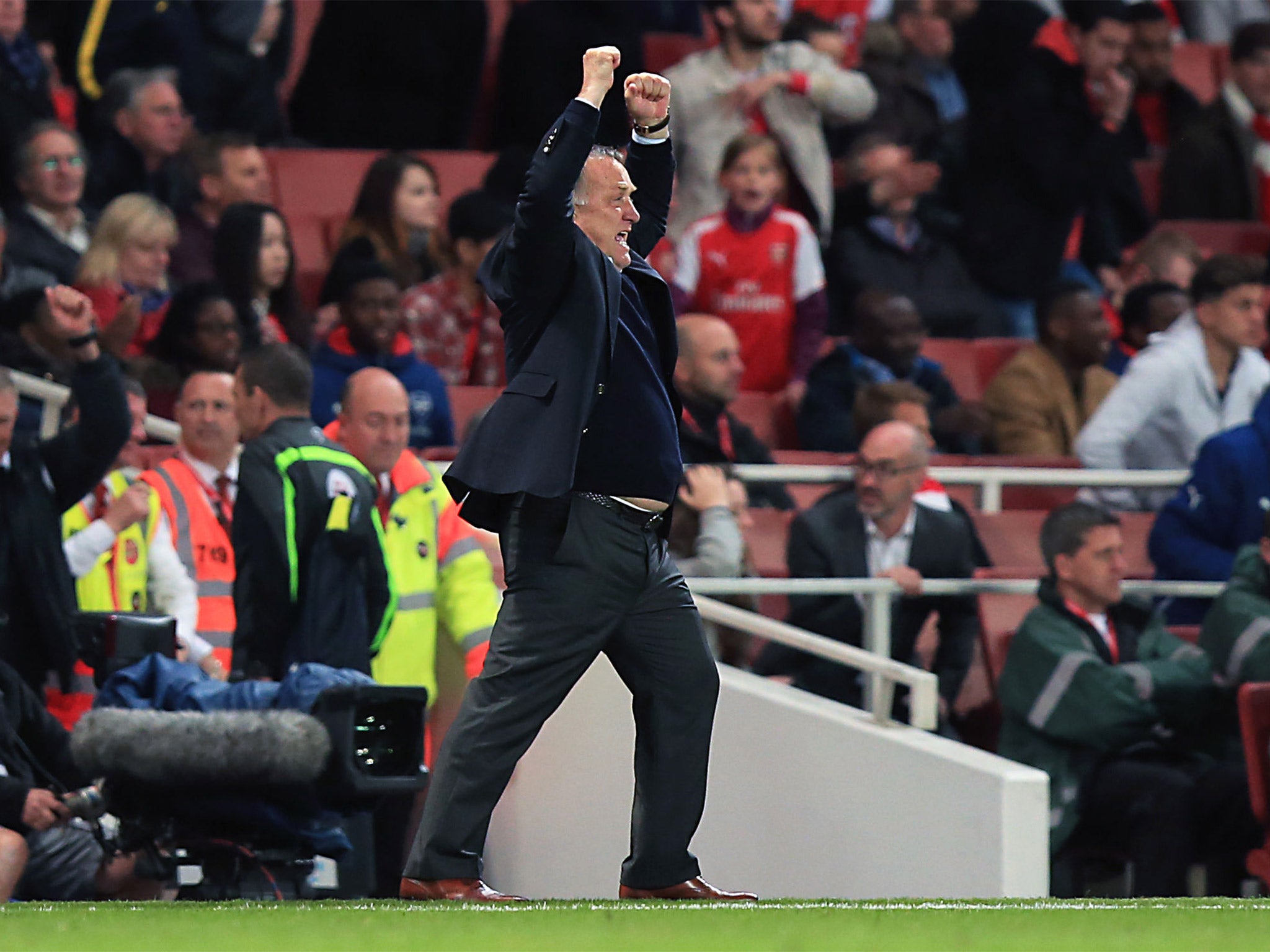 An overjoyed Dick Advocaat celebrates at the final whistle