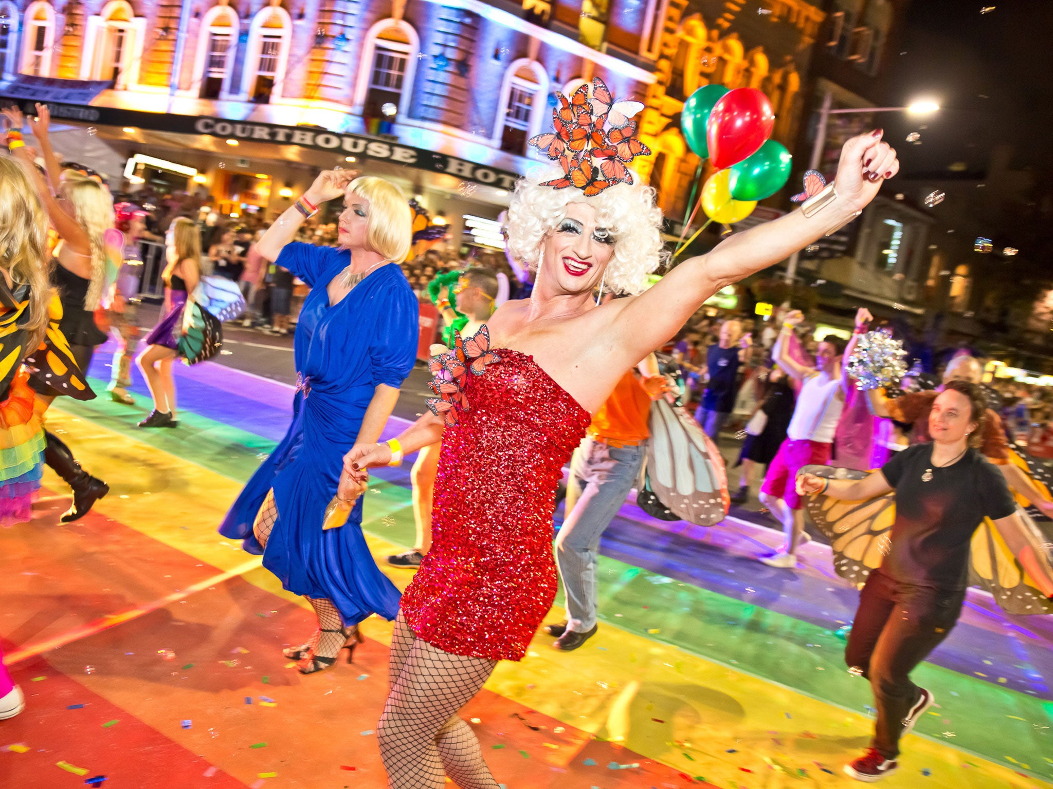 Down Under kitsch: Revellers at Mardi Gras in Sydney