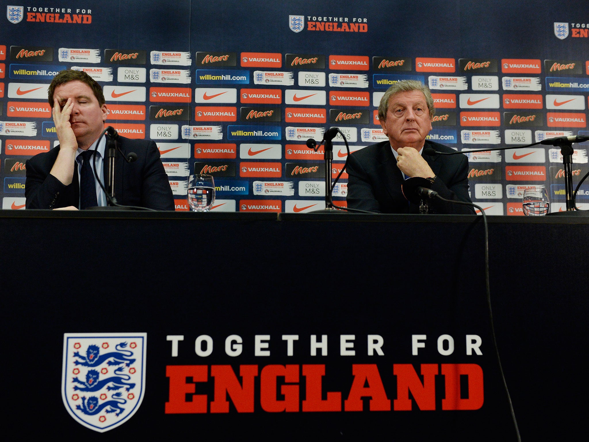 Roy Hodgson, alongside FA head of media relations Mark Whittle