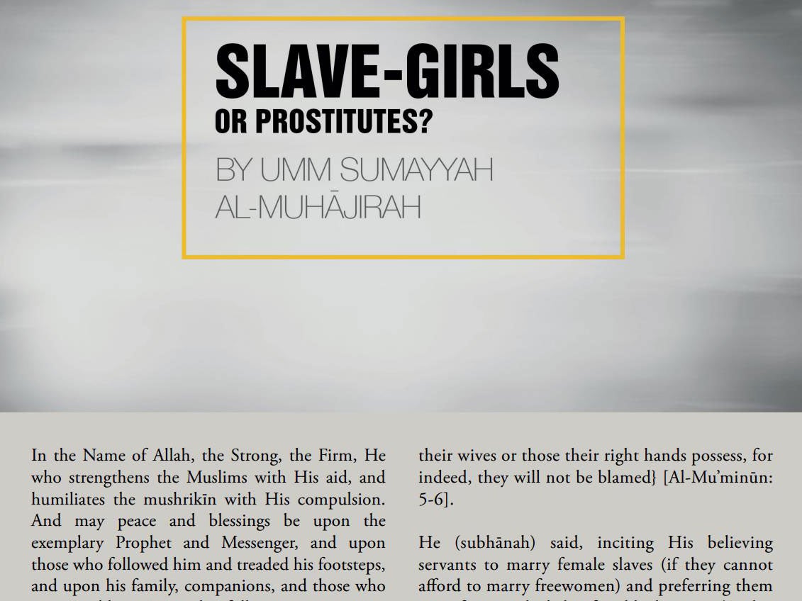 The article claimed that it was better to use 'infidel' sex slaves than Western prostitutes