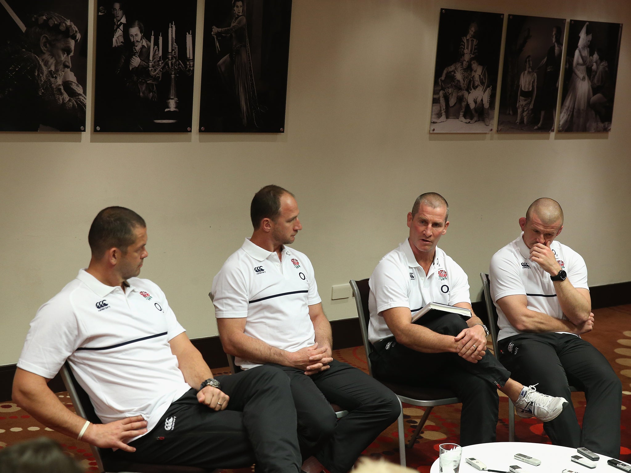 England's coaching staff (l-r) Andy Farrell, Mike Catt, Lancaster and Rowntree