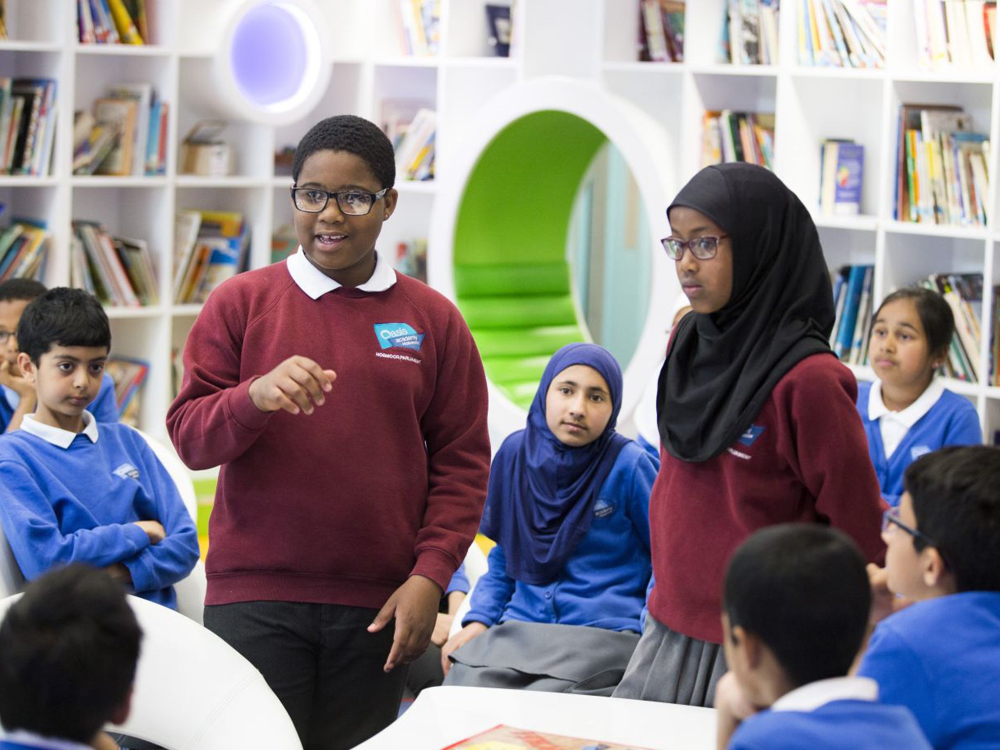 Odane and Leyla addressing their constituents’ – pupils at Hobmoor school