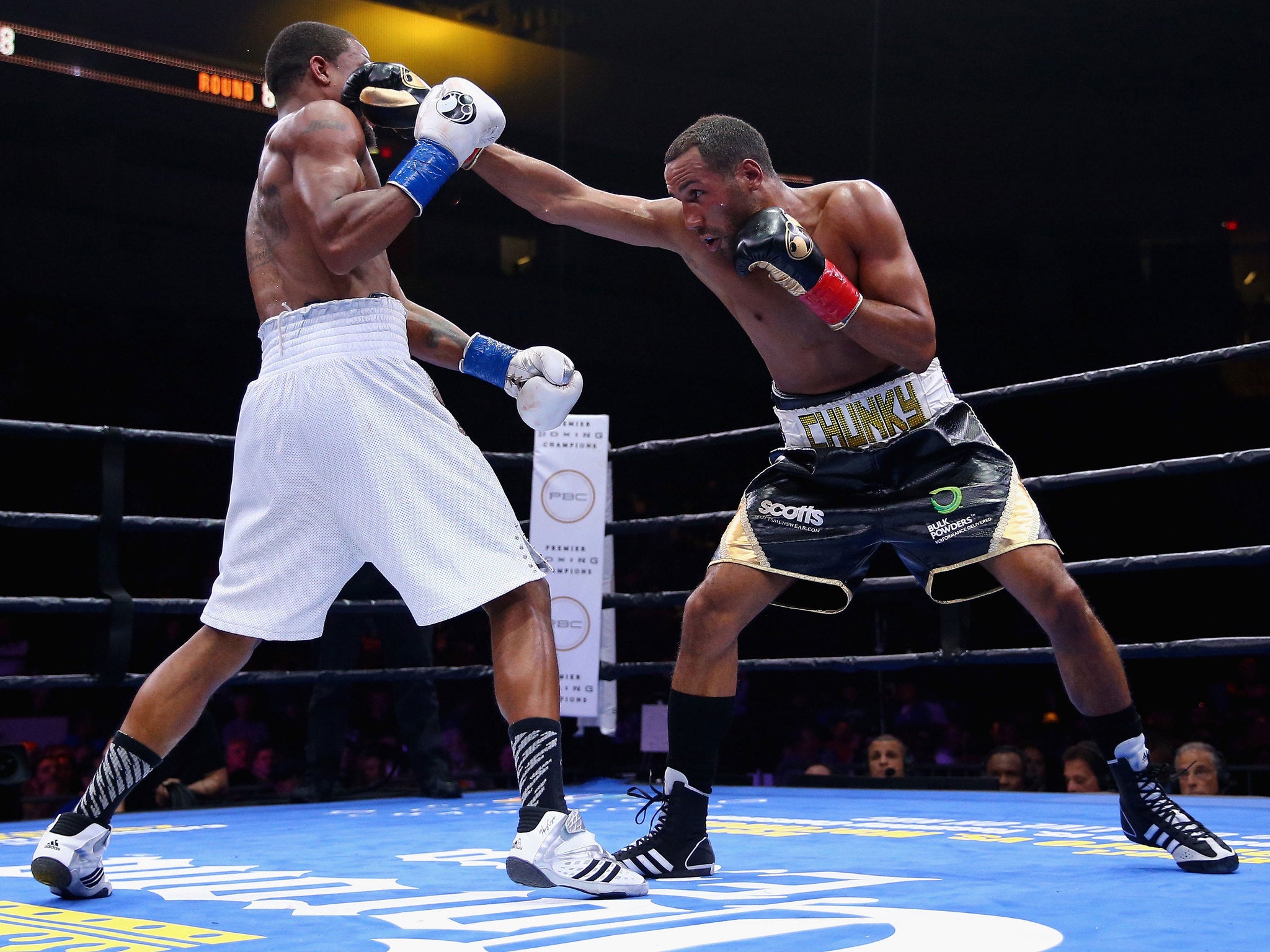 James DeGale throws a right at Andre Dirrell during their super middleweight fight at Agganis Arena at Boston University on May 23, 2015 in Boston, Massachusetts.