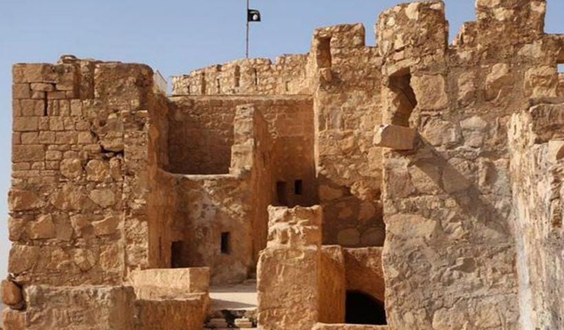 The black flag of Isis above Palmyra