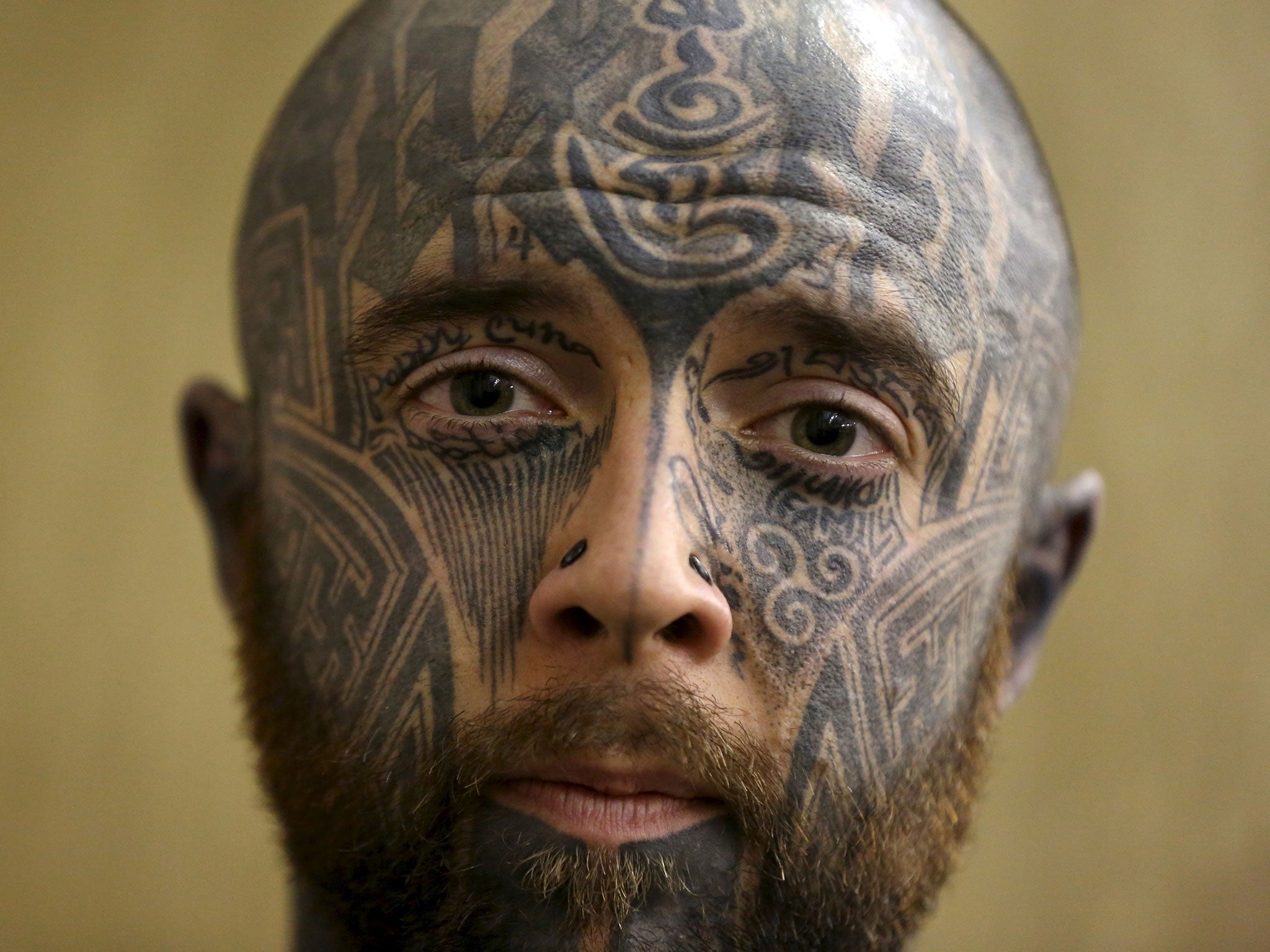 Tattoo enthusiast Cammy Stewart poses for a portrait during the Great British Tattoo Show