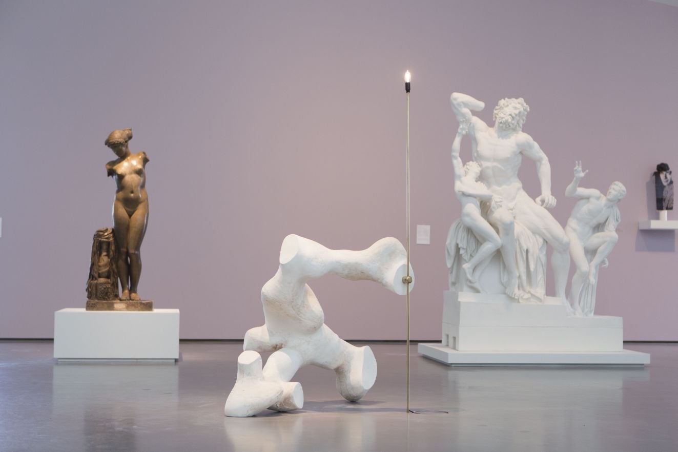 ‘Esquiline Venus’ (19th-century cast on left of picture) and ‘Guardian’ (2013) on display at The Wakefield Hepworth