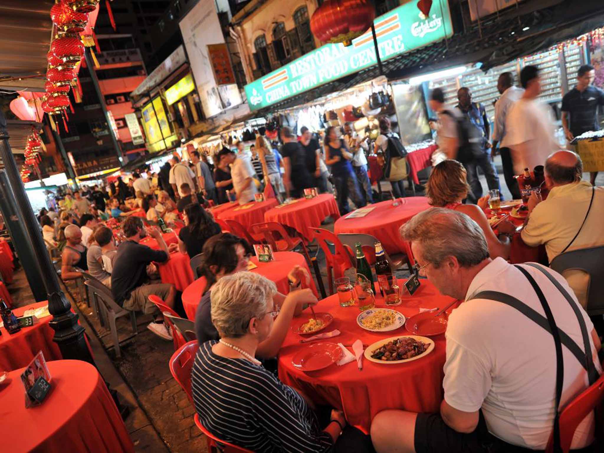 Diners eat on the street