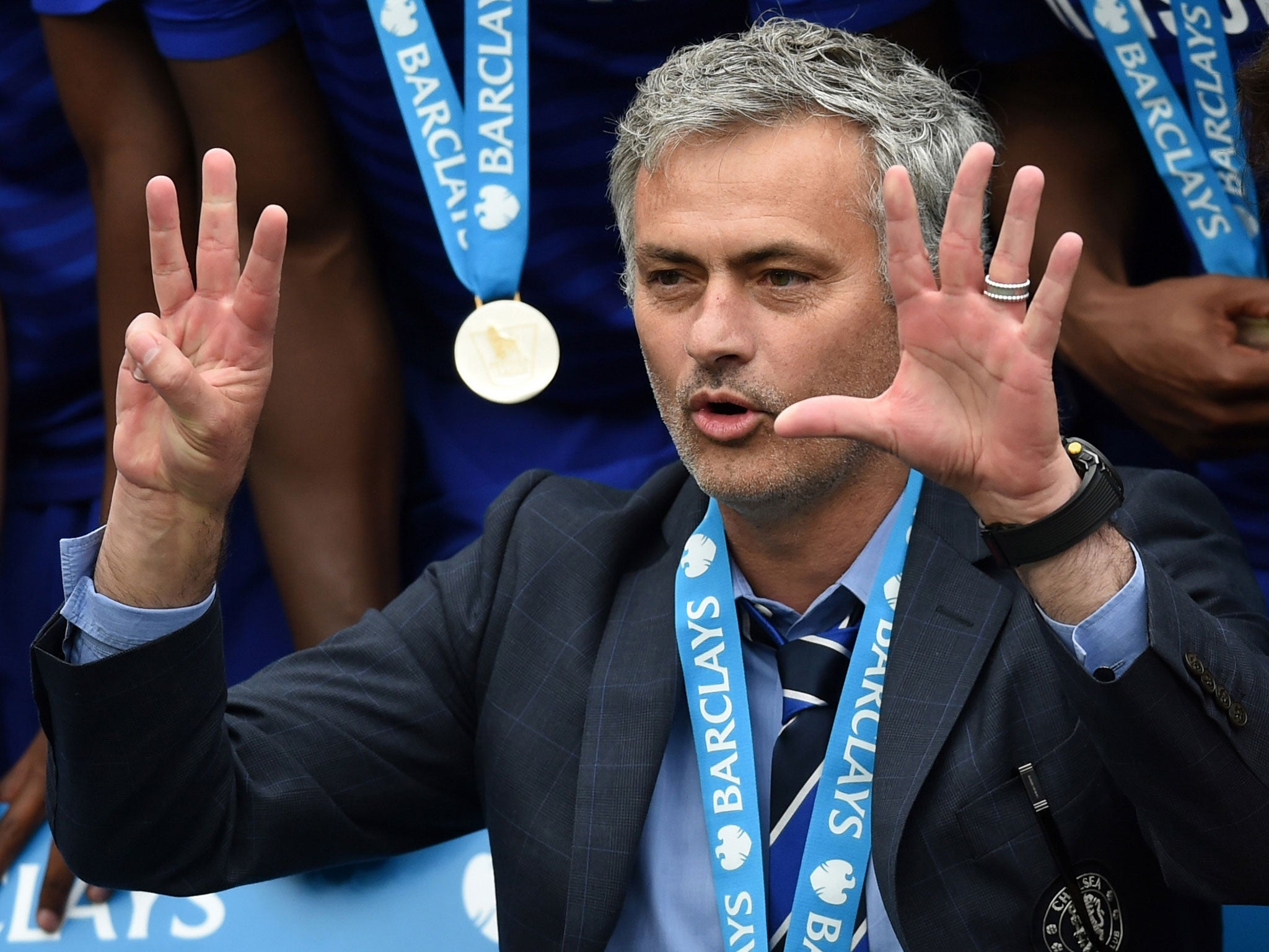 Jose Mourinho celebrates winning the Premier League title