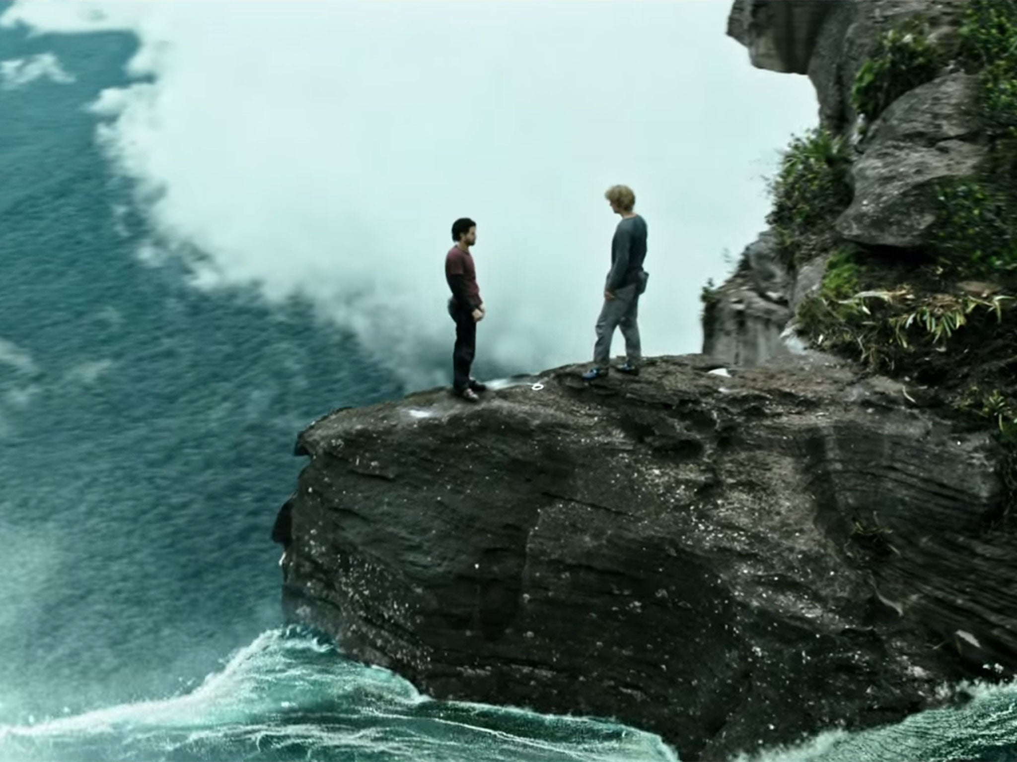 Bodhi about to throw himself off a waterfall in Point Break