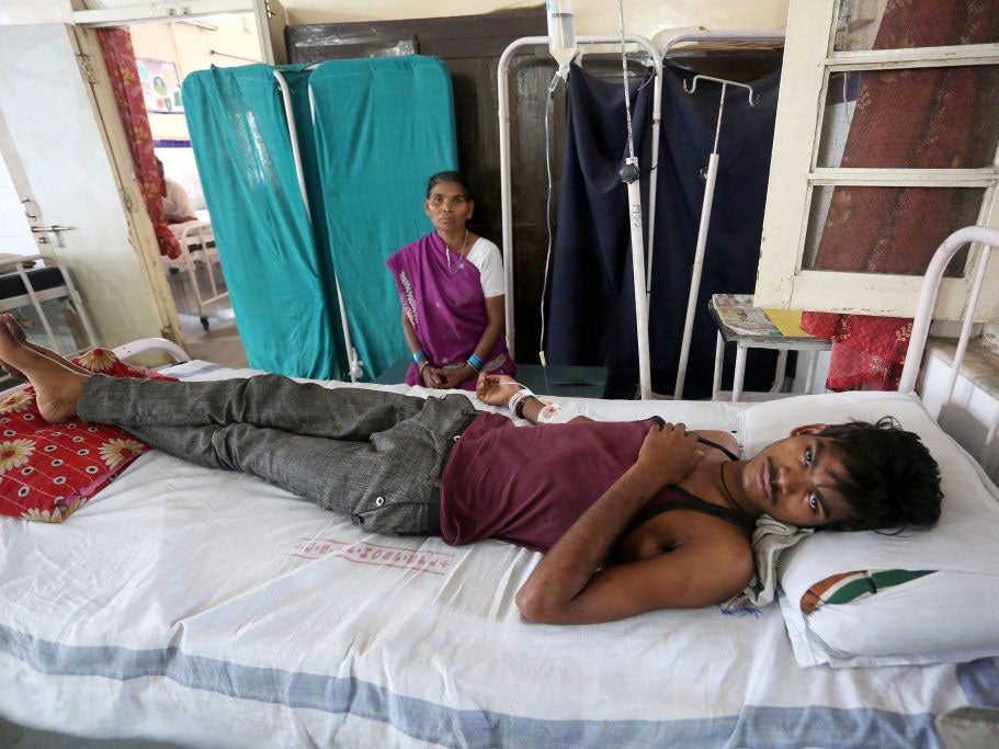 A 17-year-old boy in hospital with sunstroke and dehydration in Bhopal