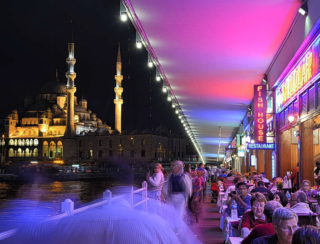 Bustling restaurants on the Galata Bridge