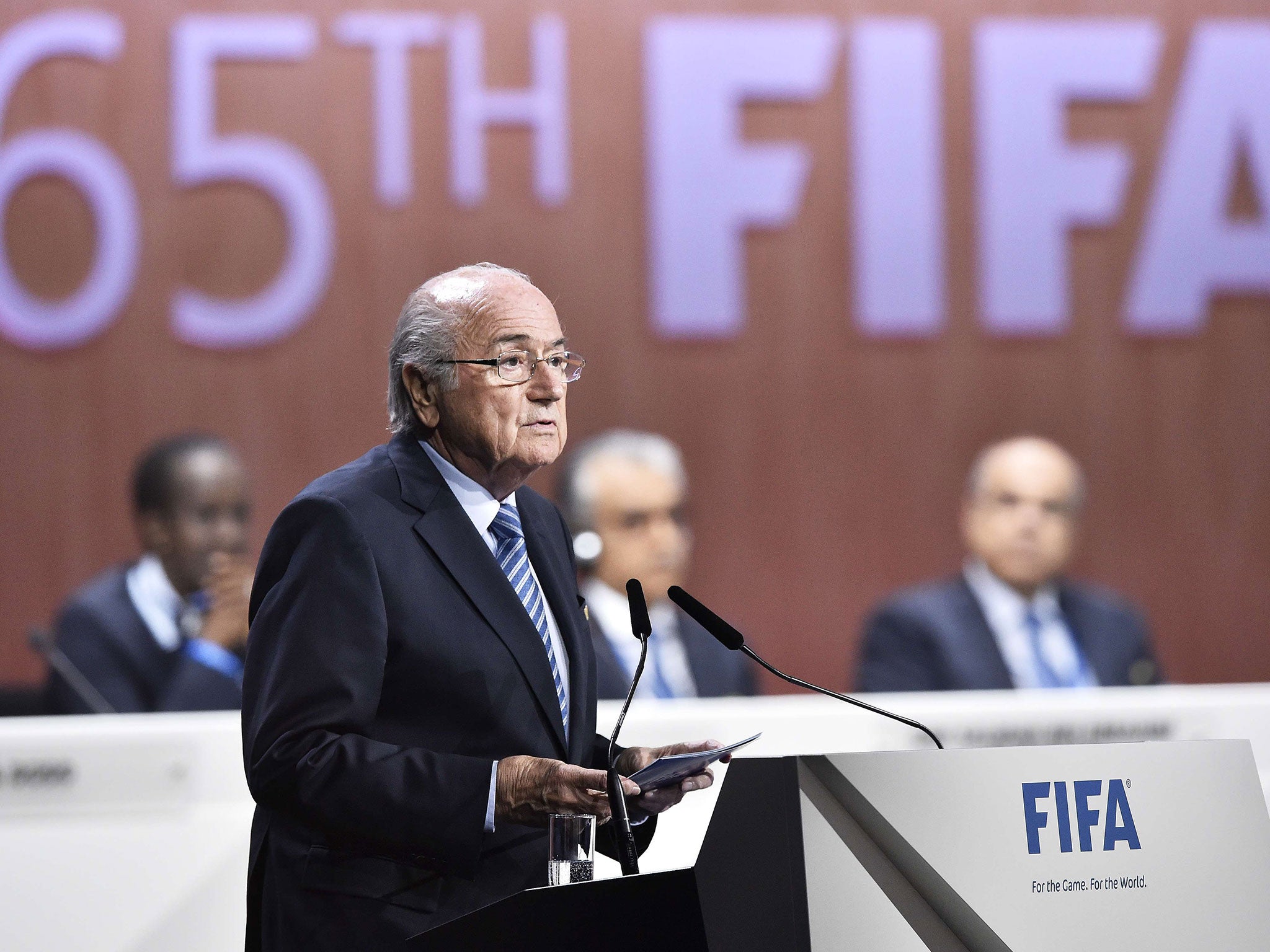 FIFA President Sepp Blatter delivers a speech at the beginning of the 65th FIFA Congress in Zurich