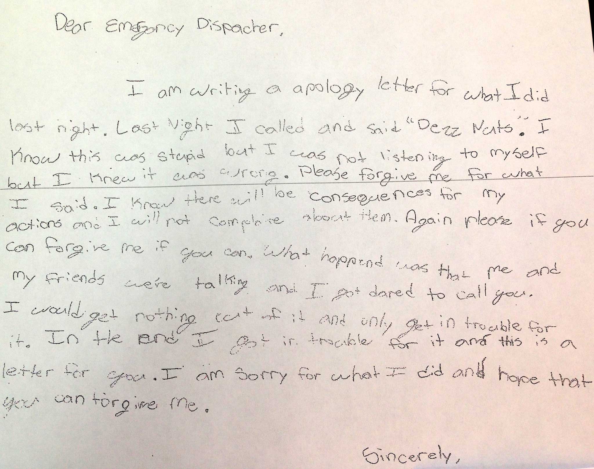 The child's apology was accpeted