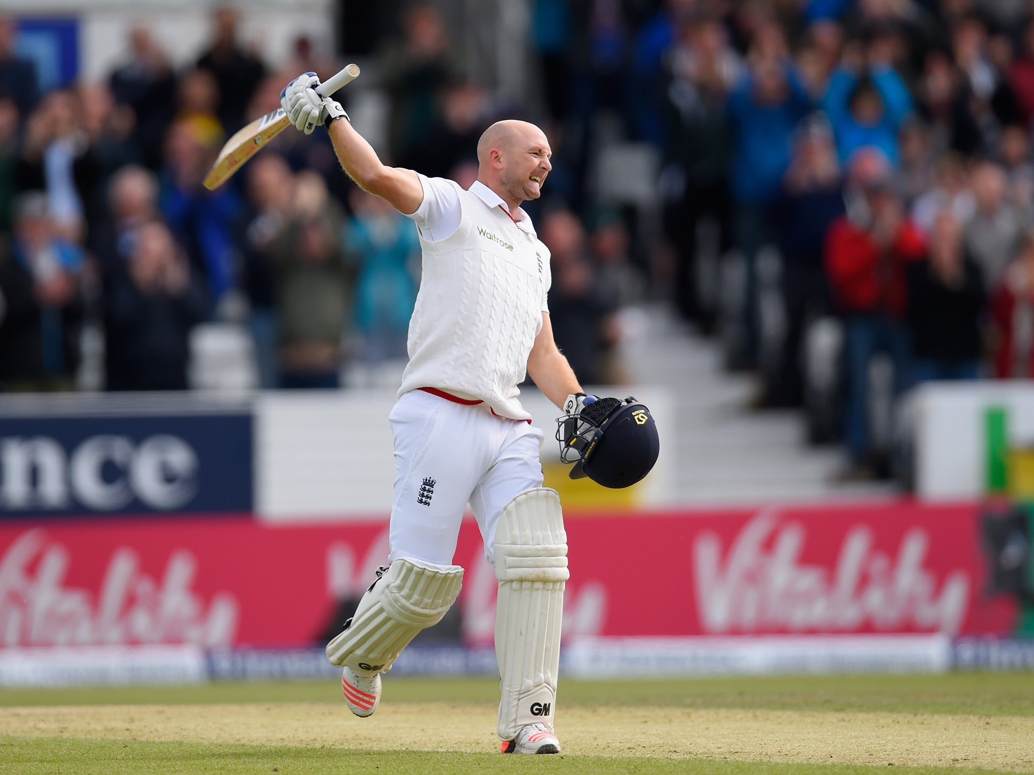 Adam Lyth celebrates his maiden century for England (Getty)