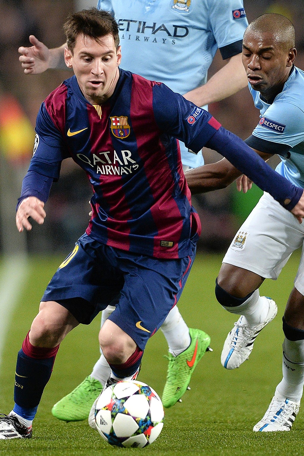 Lionel Messi in action against Manchester City