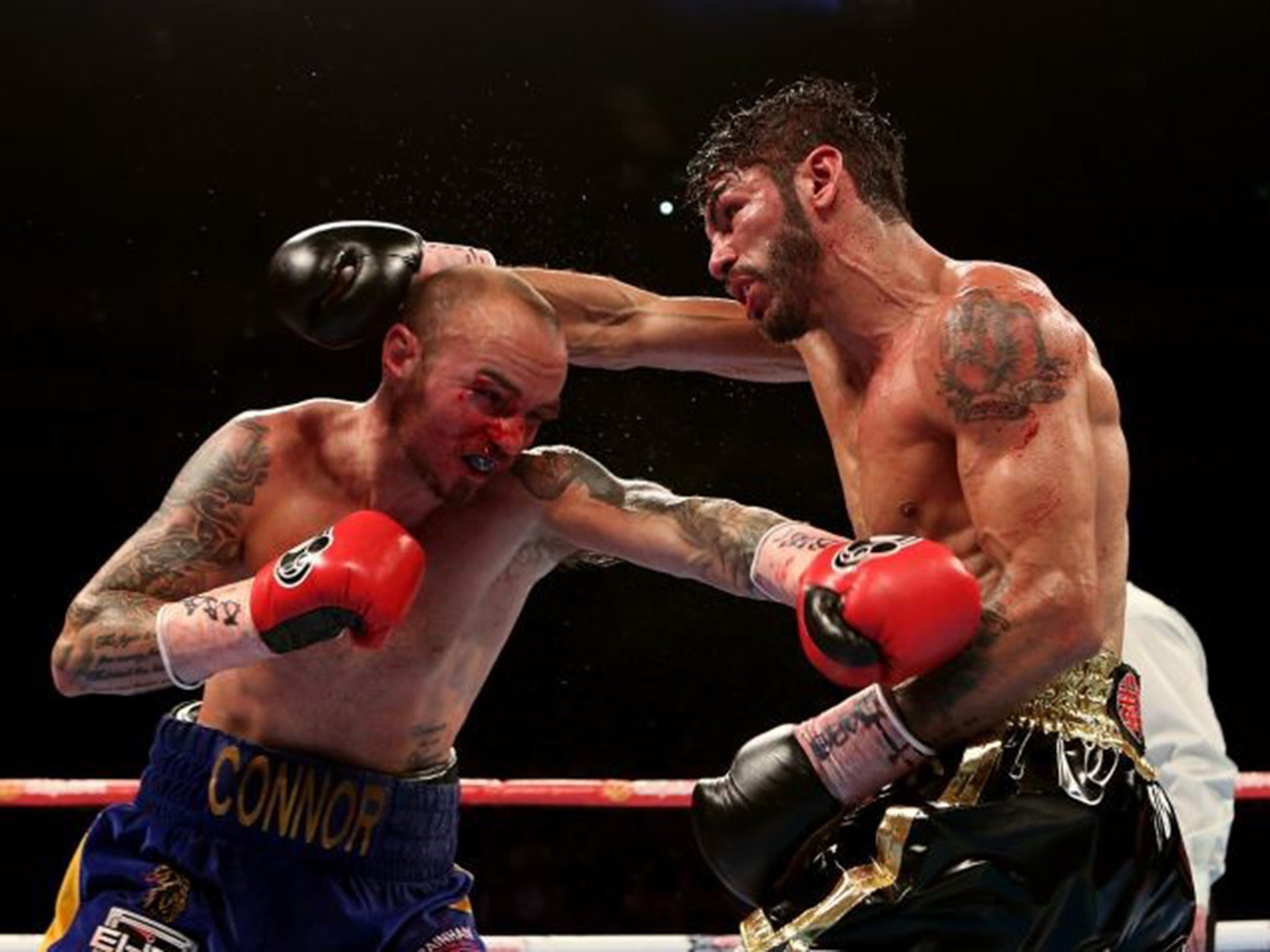 Kevin Mitchell and Venezuela's Jorge Linares exchange blows during their WBC World Lightweight Championship bout