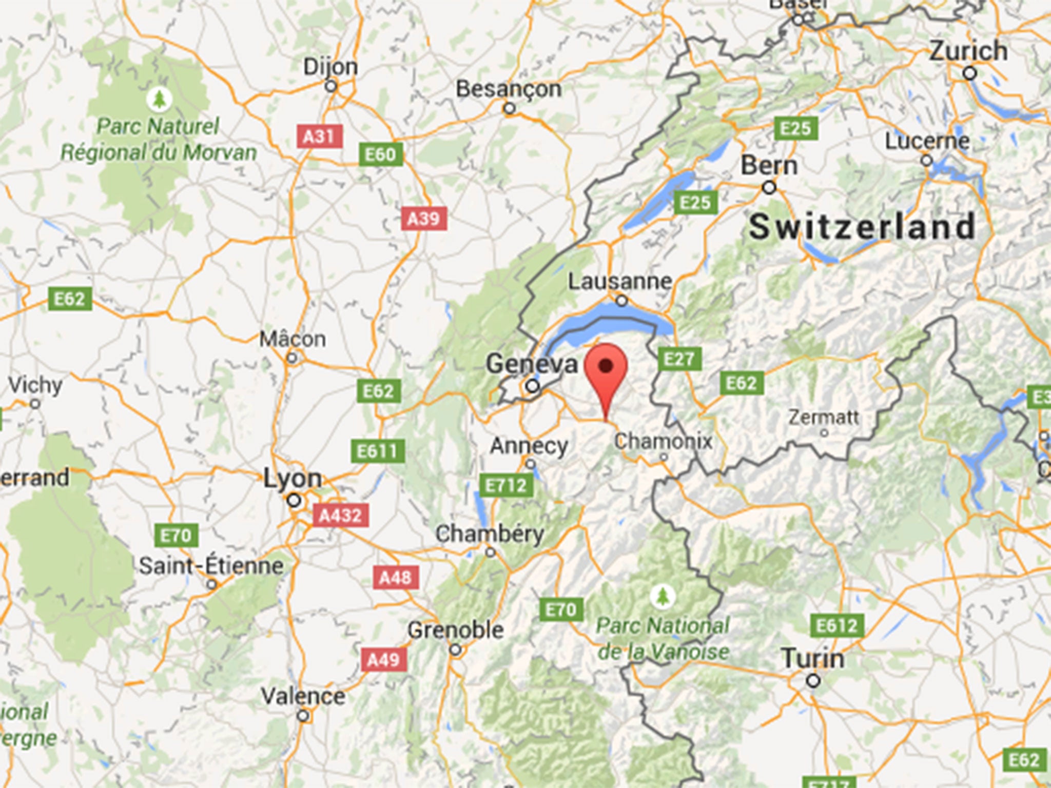 Scionzier, where the crash took place, is located near Chamonix in the French Alps, just over the border from Geneva (Google Maps)