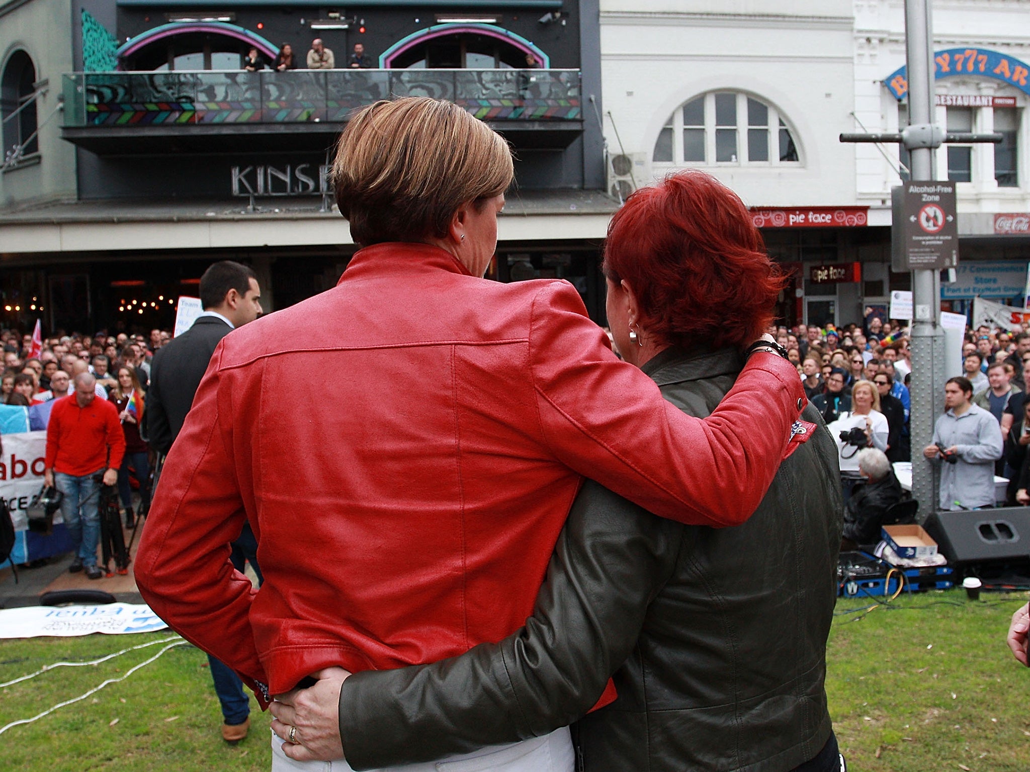 Christine Forster (L) and Virginia Edwards address the rally (Getty)