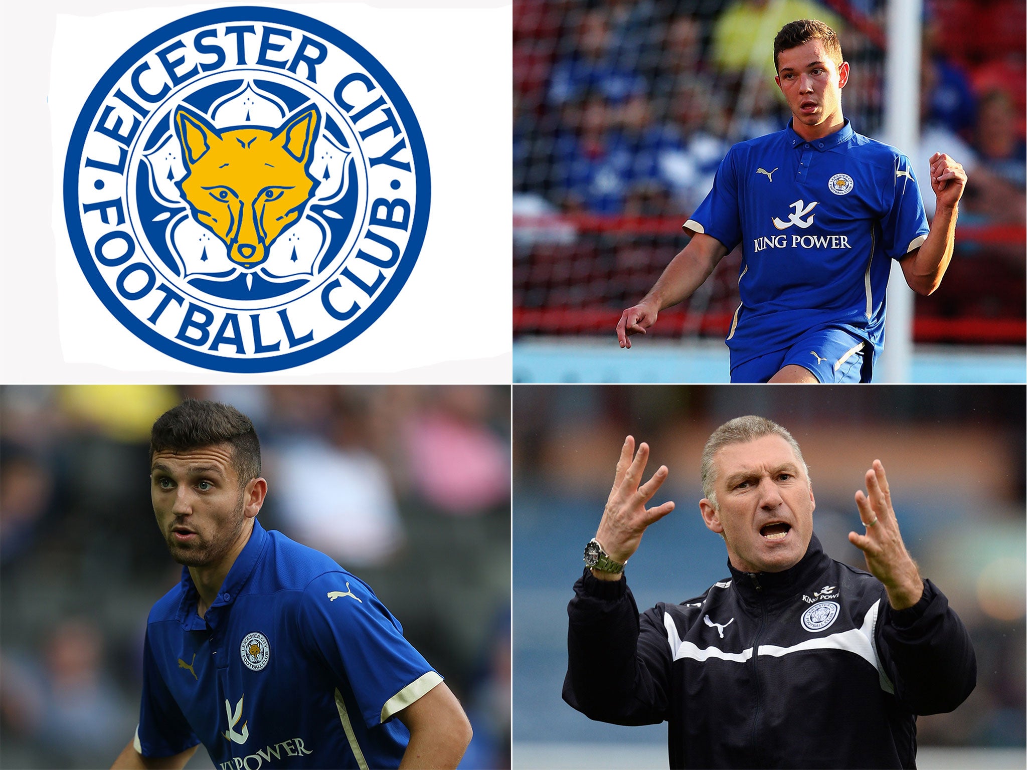 Tom Hopper (top right), Leicester manager Nigel Pearson (bottom right) and James Pearson (bottom left)