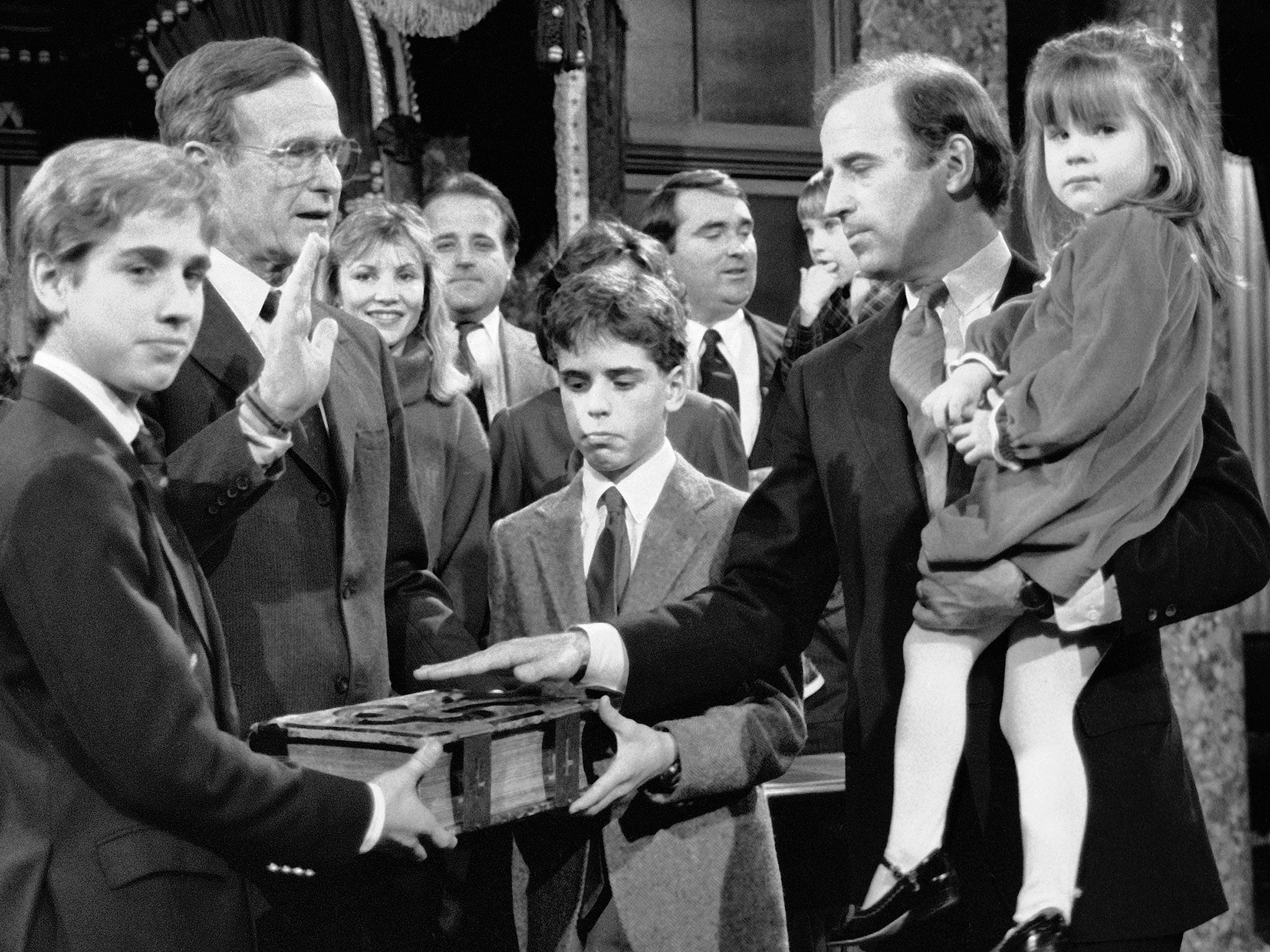 Beau Biden as Joe Biden is sworn in as a senator by then-Vice President George HW Bush in 1985