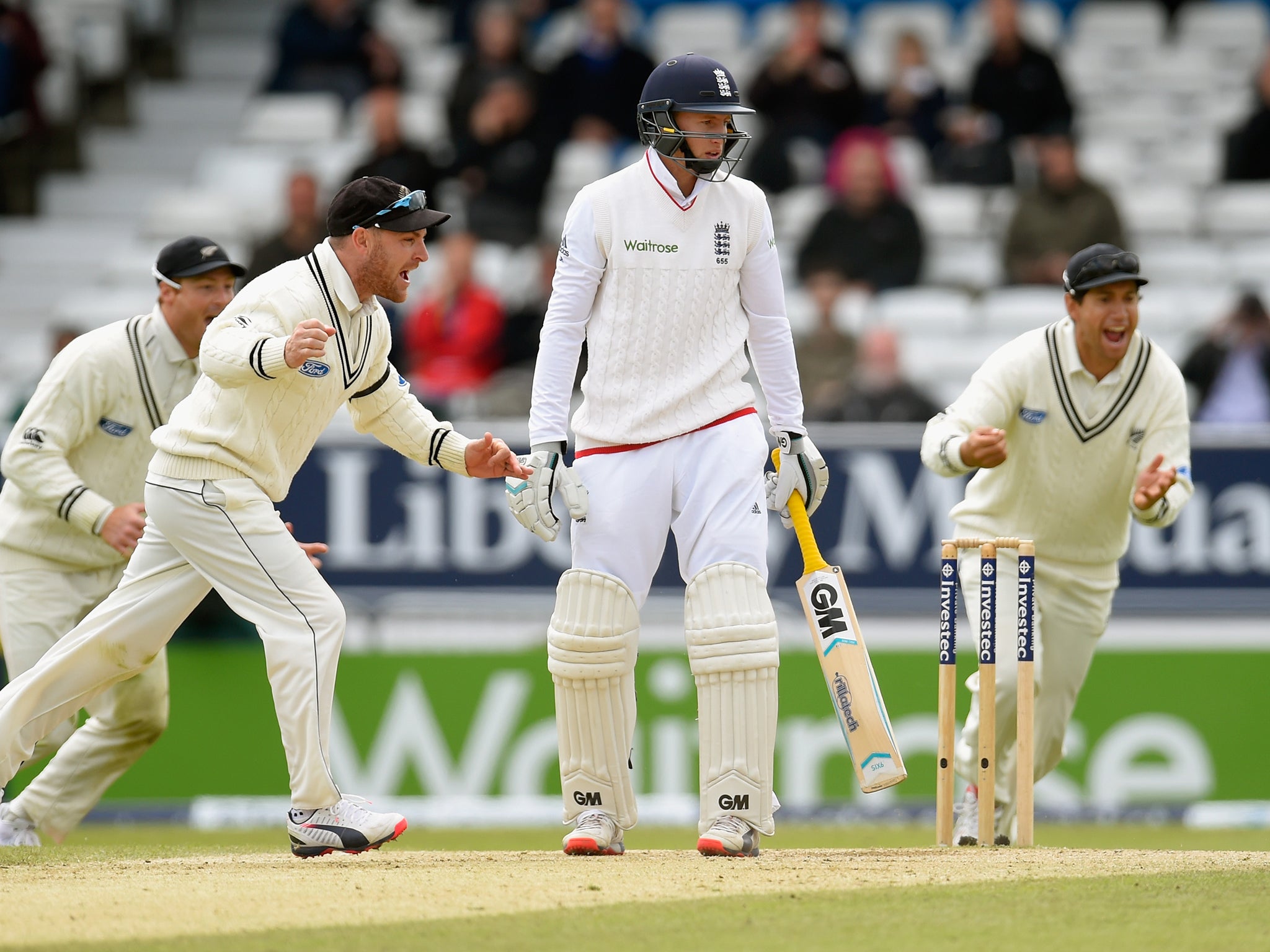 Joe Root reacts after being dismissed for a duck