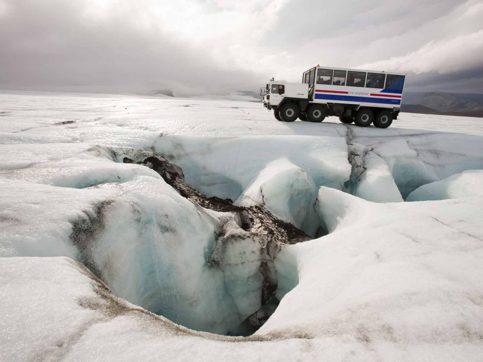 Do you want ice with that? an eight-wheeled truck takes visitors to Langjokull