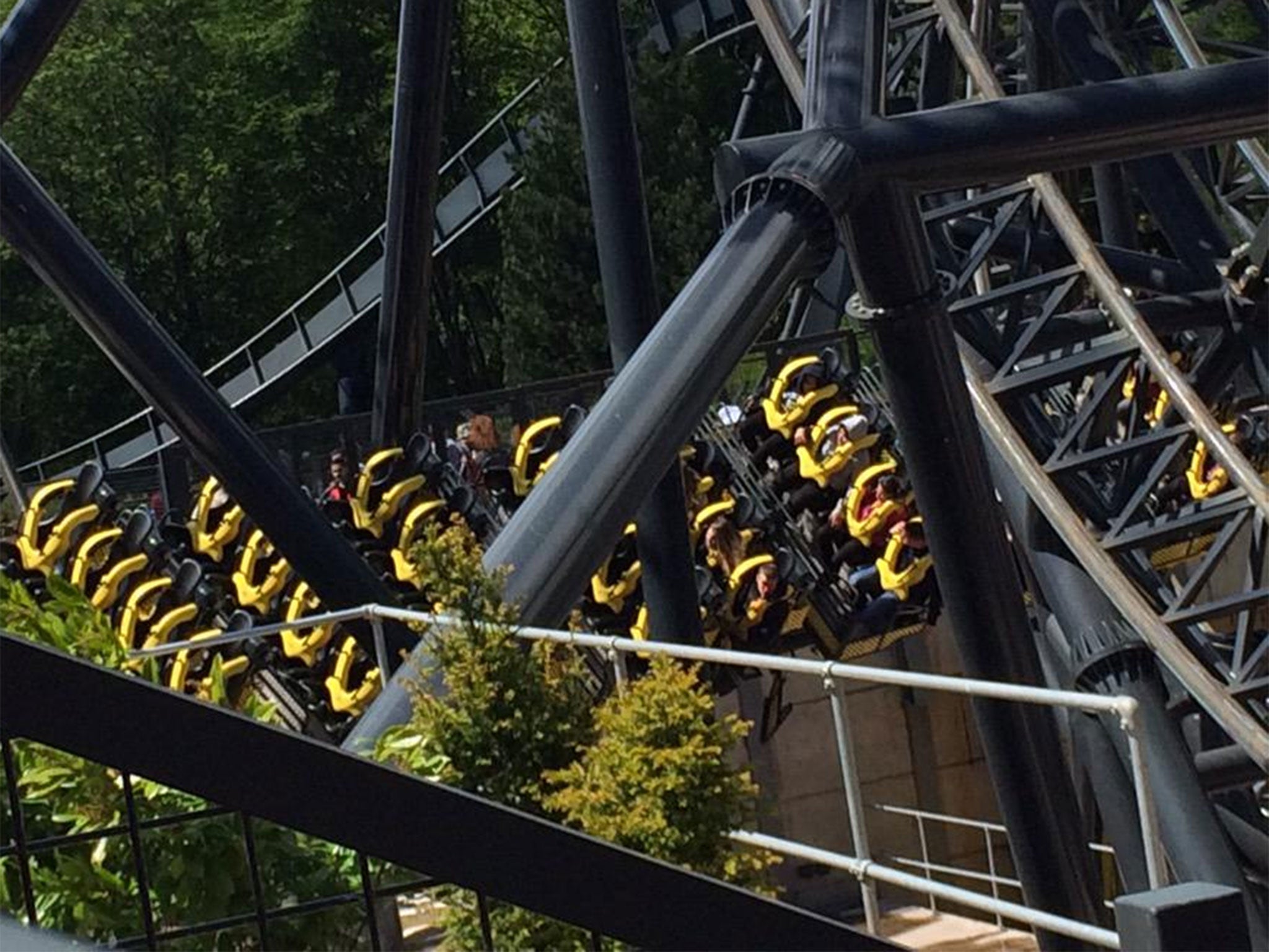 An image from the scene showing one of The Smiler's crashed carriages