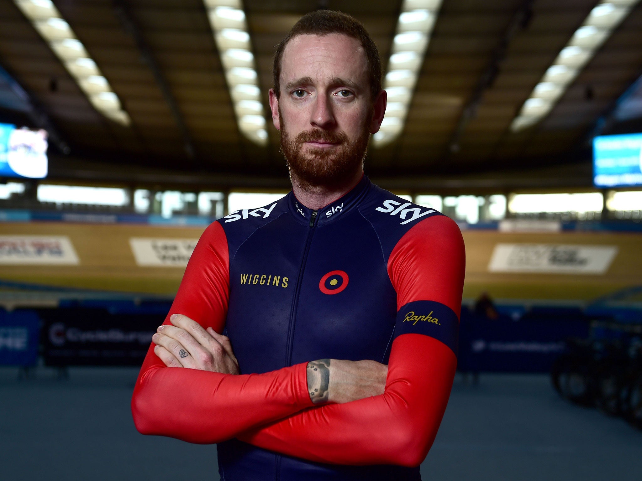 Sir Bradley Wiggins following a training session at Lee Valley velodrome