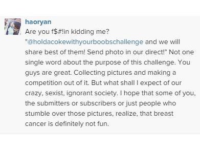 The #HoldACokeWithYourBoobsChallenge has been met with criticism