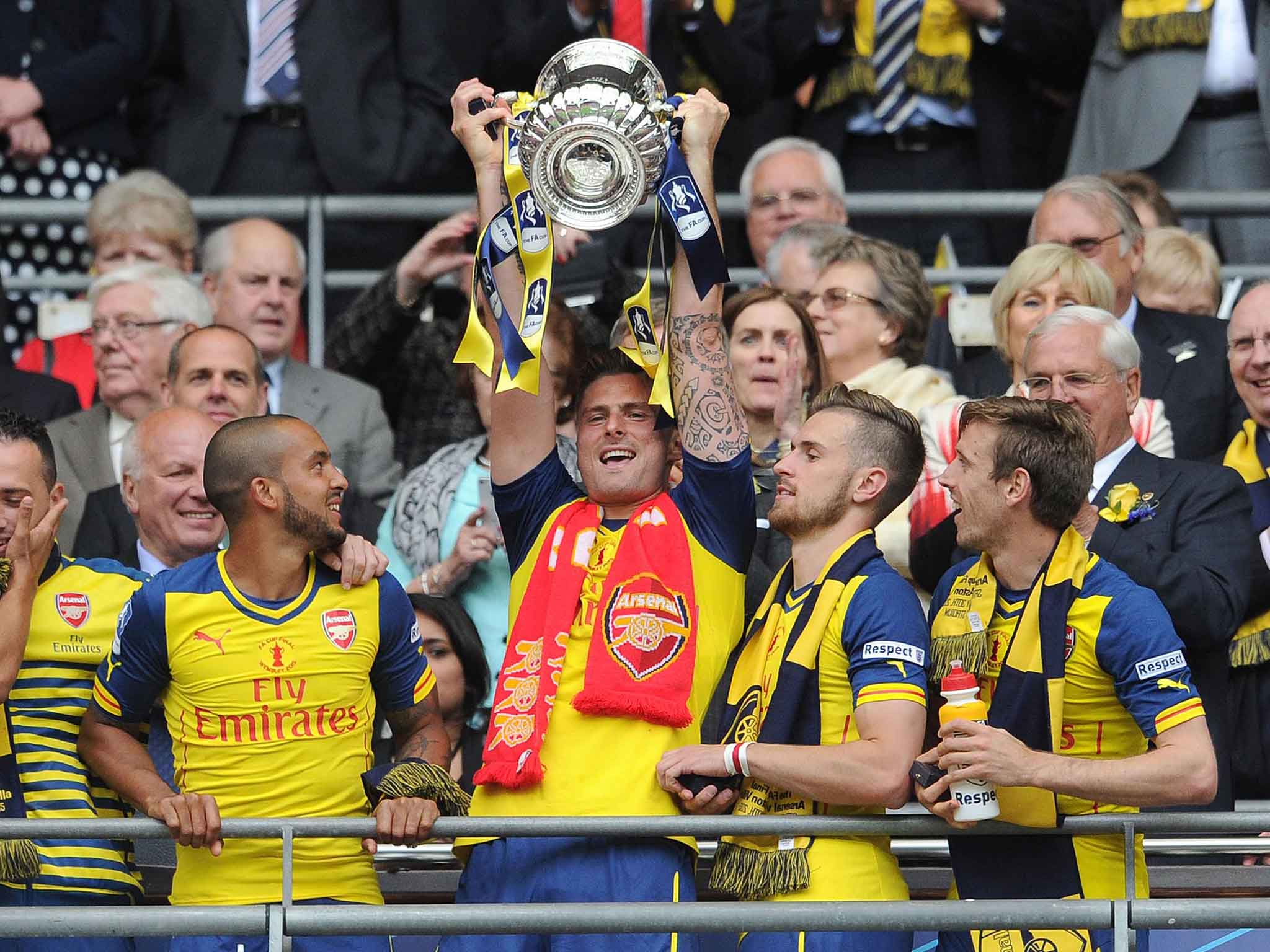 Giroud lifts the FA Cup after Arsenal's 4-0 win over Aston Villa