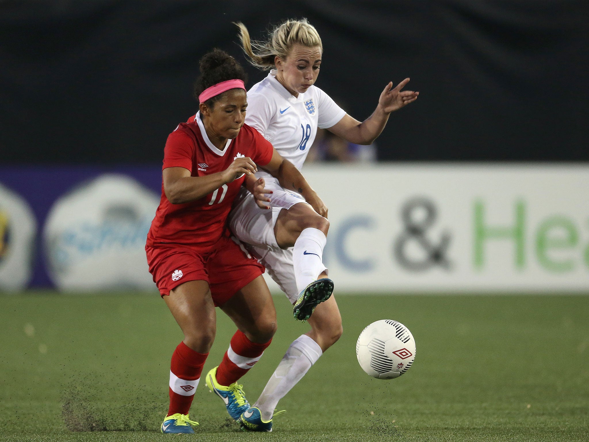 England’s Toni Duggan and Canada’s Desiree Scott