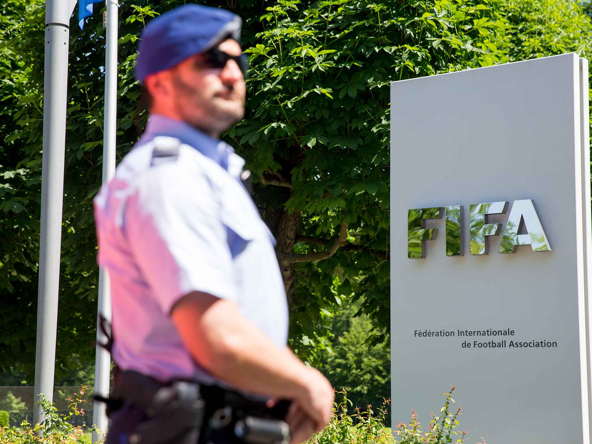 A policeman outside Fifa's Zurich headquarters this week
