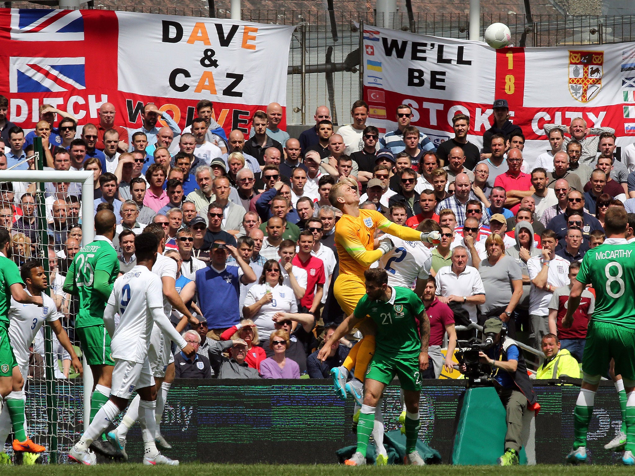 Joe Hart deals with a cross