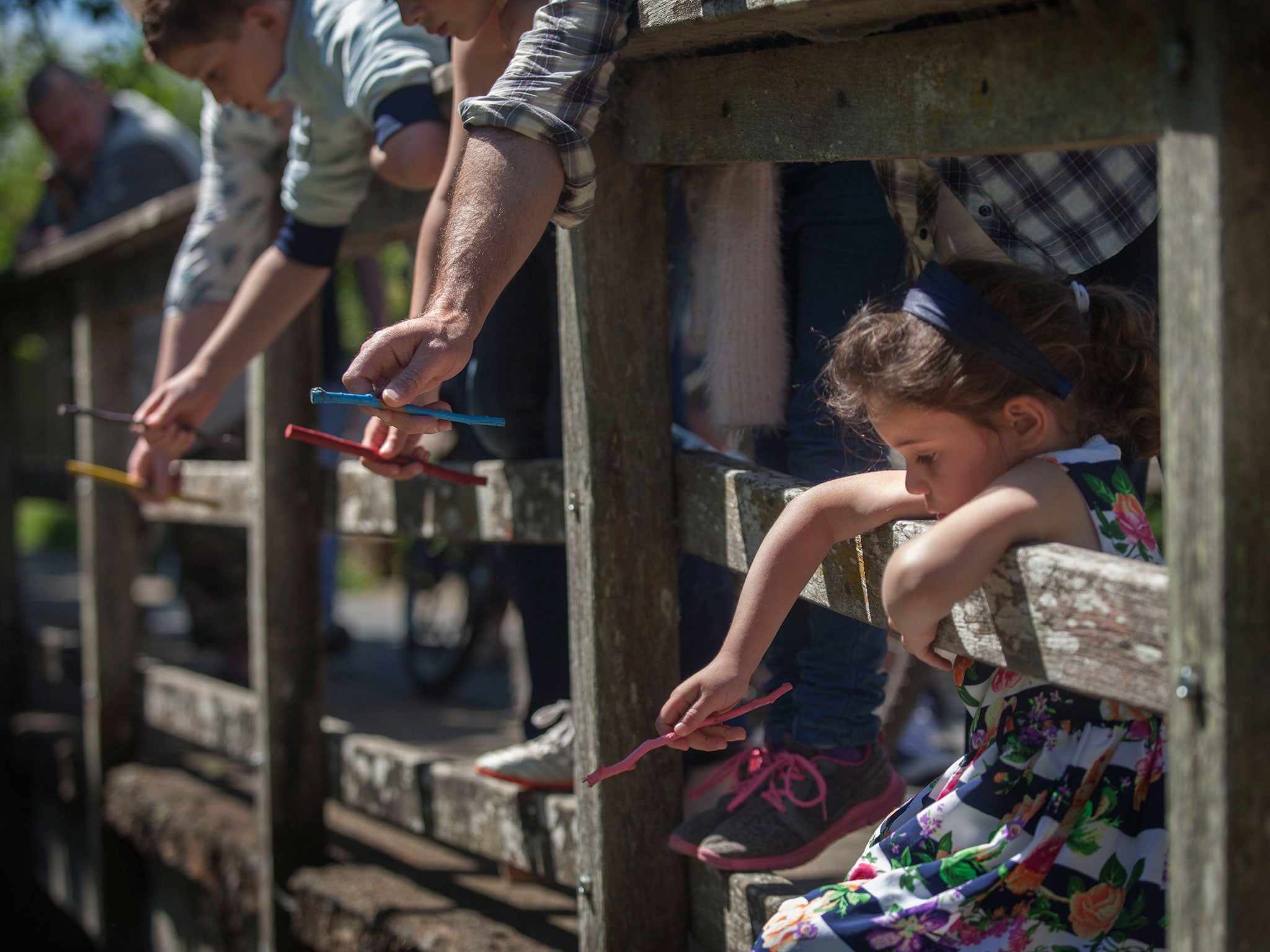 Jessica Blantz at the World Pooh Sticks Championships on the river Windrush in Witney