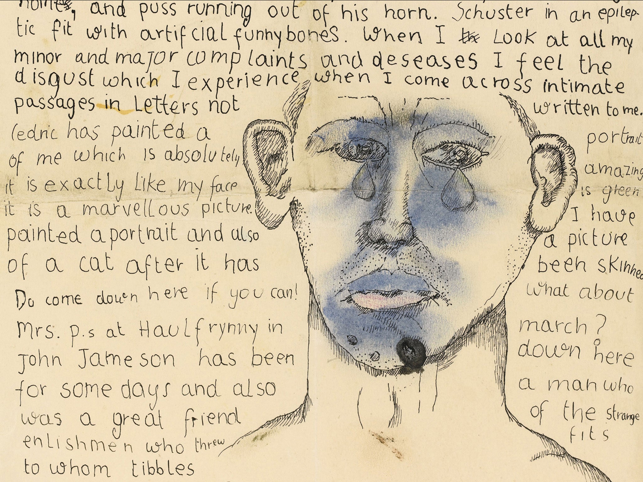 A letter from Lucian Freud to Stephen Spender sent in 1941 which contains a self portrait