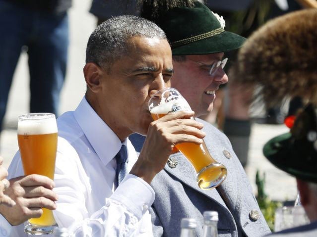 Barack Obama had a beer with Angela Merkel and traditionally-dressed locals in Bavaria