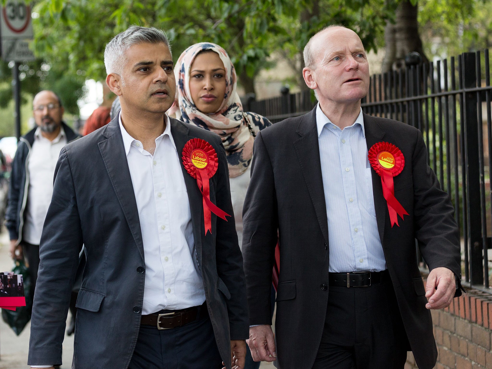 John Biggs, right - campaigning with Sadiq Khan - was widely anticipated to win the mayoral vote