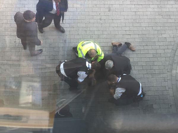The man was pinned to the ground by security staff and police