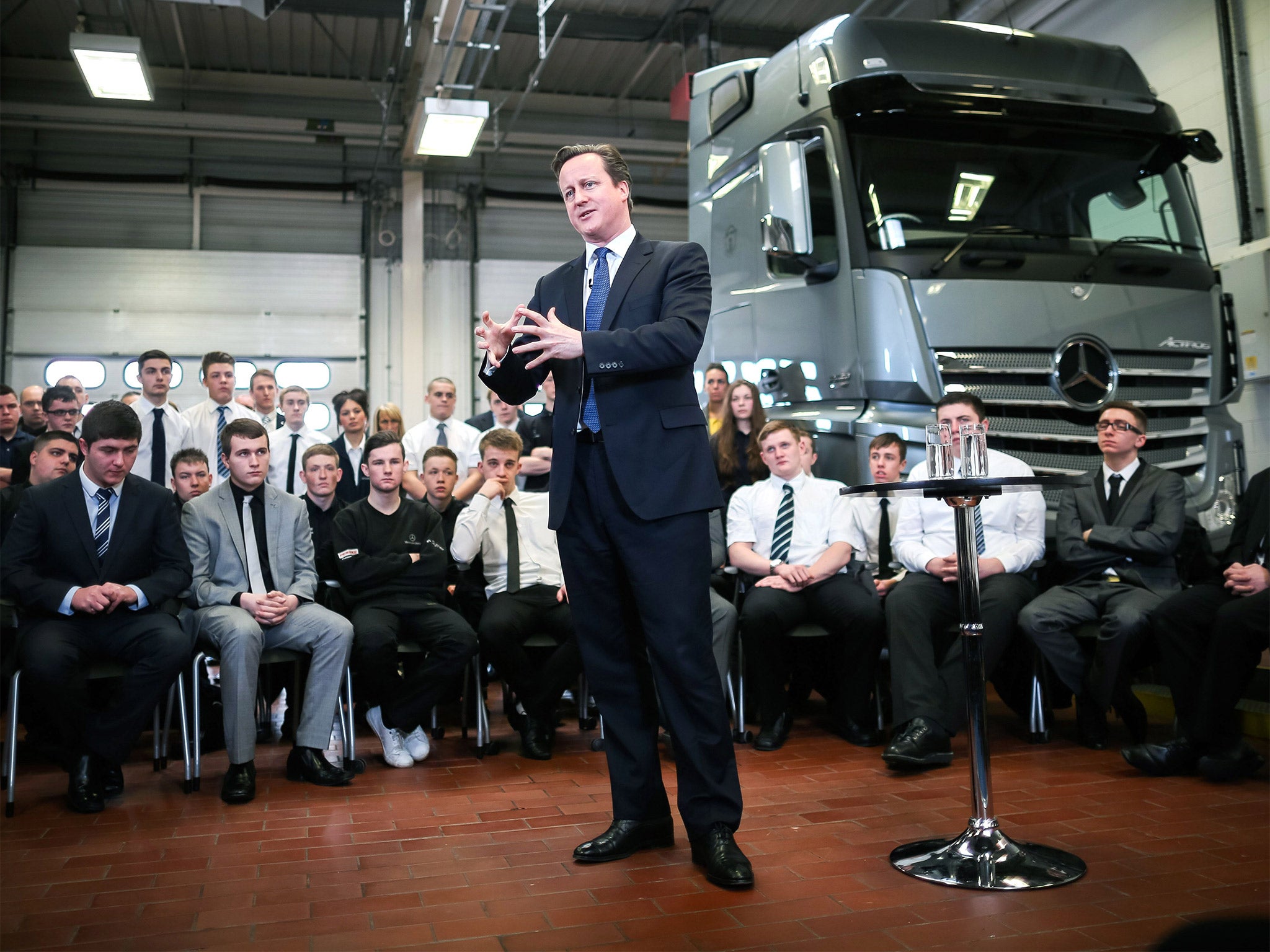 David Cameron visits Mercedes-Benz’s apprentice academy in Milton Keynes (Getty)